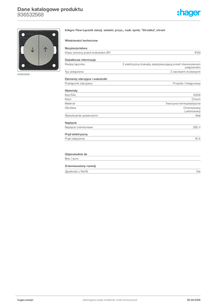 Zdjęcie Hager Dane katalogowe produktu 936532568 | Hager Polska