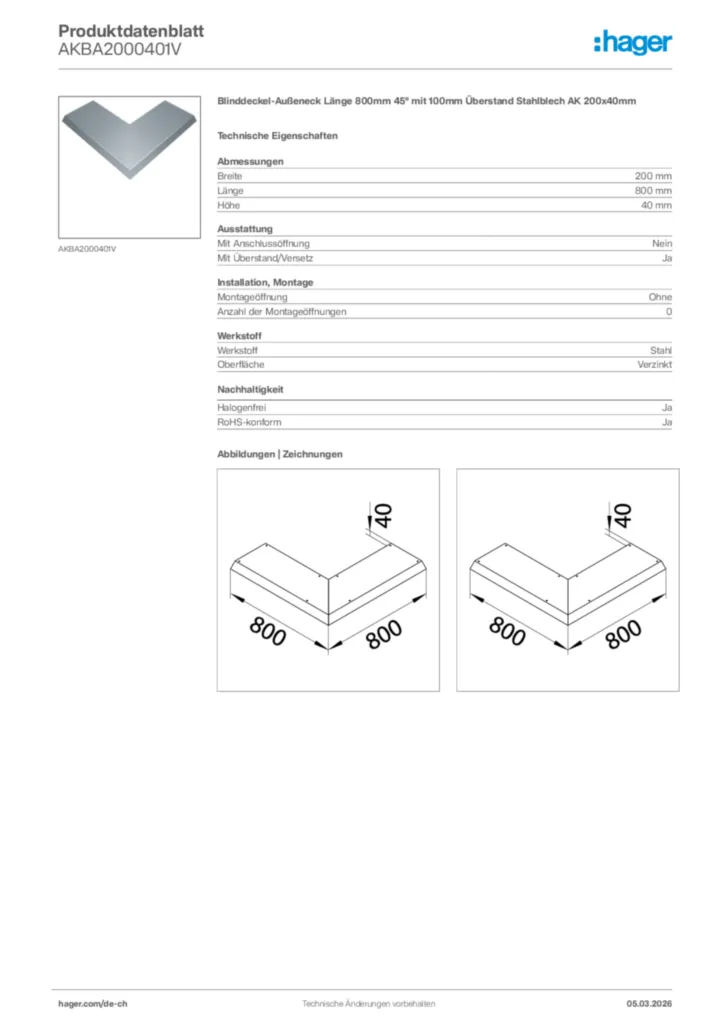 Bild Hager Produktdatenblatt AKBA2000401V | Hager Schweiz