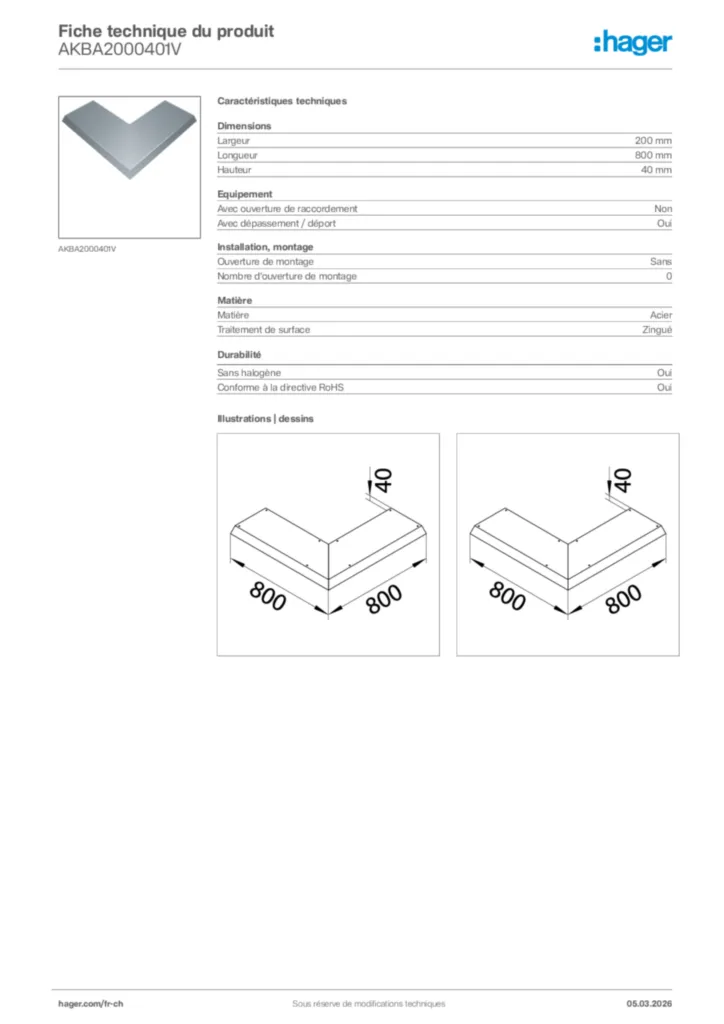 Image Hager Fiche technique du produit AKBA2000401V | Hager Suisse