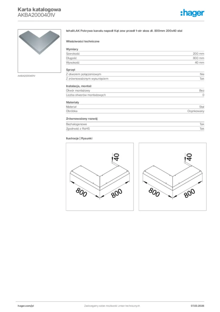 Zdjęcie Hager Karta katalogowa AKBA2000401V | Hager Polska