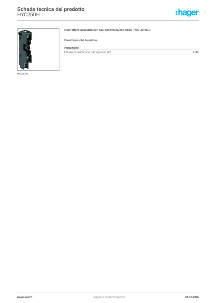 Immagine Hager Scheda tecnica del prodotto HYC250H | Hager Italia