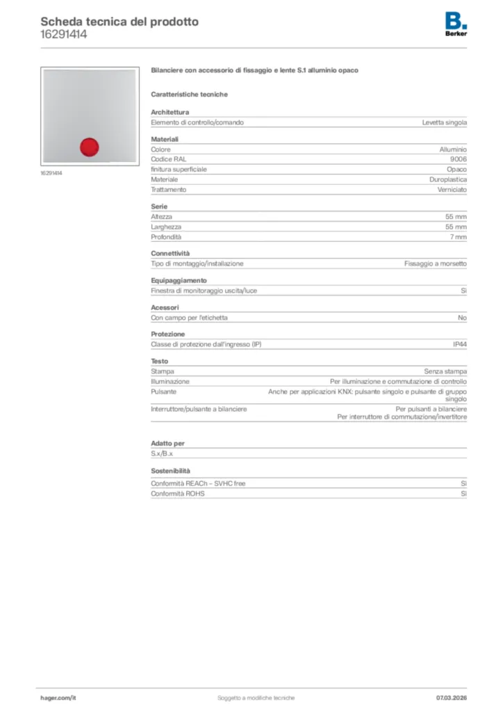 Immagine Berker Scheda tecnica del prodotto 16291414 | Hager Italia