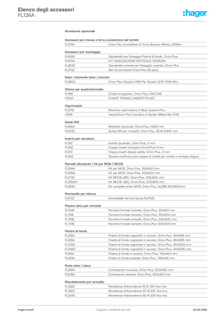 Immagine Hager Scheda tecnica del prodotto FL124A | Hager Italia