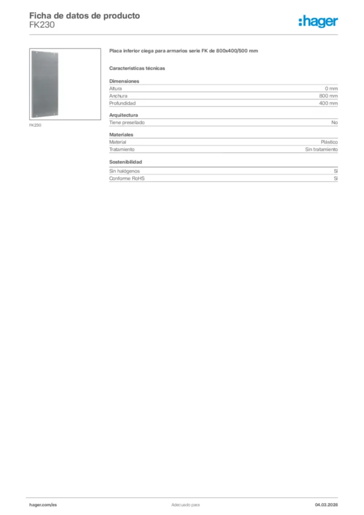 Imagen Hager Ficha de datos de producto FK230 | Hager España