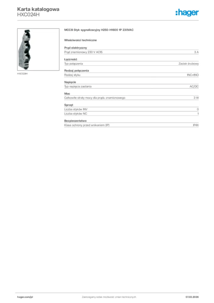 Zdjęcie Hager Karta katalogowa HXC024H | Hager Polska
