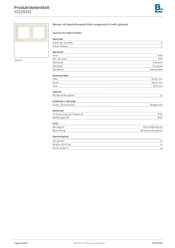 Bild Berker Produktdatenblatt 10228912 | Hager Deutschland