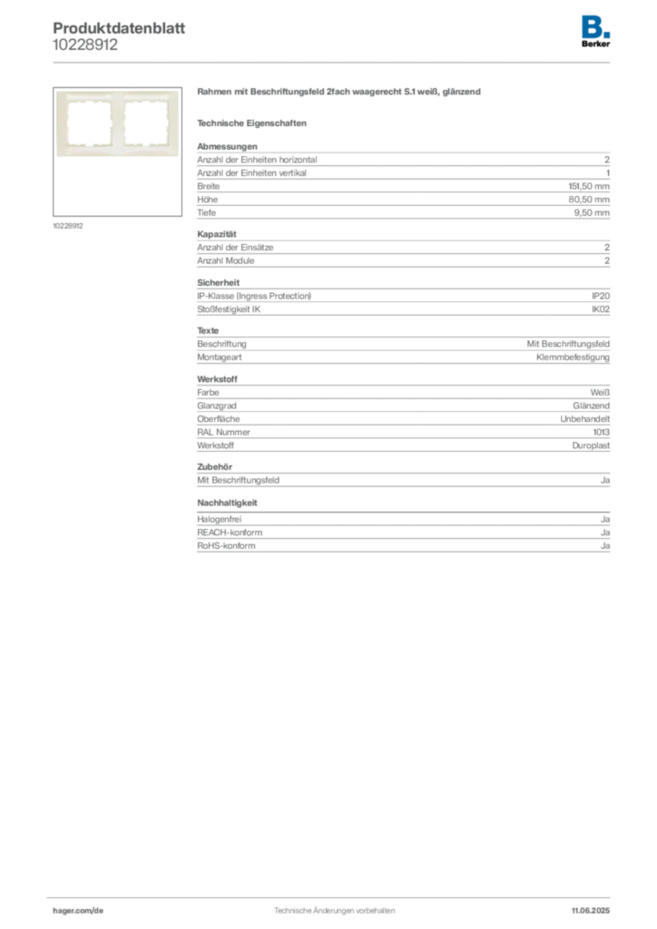 Bild Berker Produktdatenblatt 10228912 | Hager Deutschland