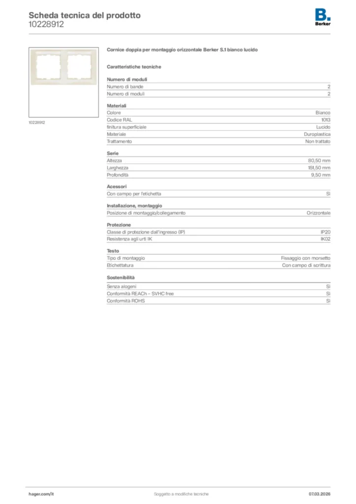 Immagine Berker Scheda tecnica del prodotto 10228912 | Hager Italia