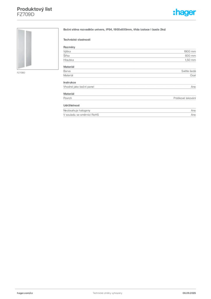 Obrázek Hager Produktový list FZ709D | Hager