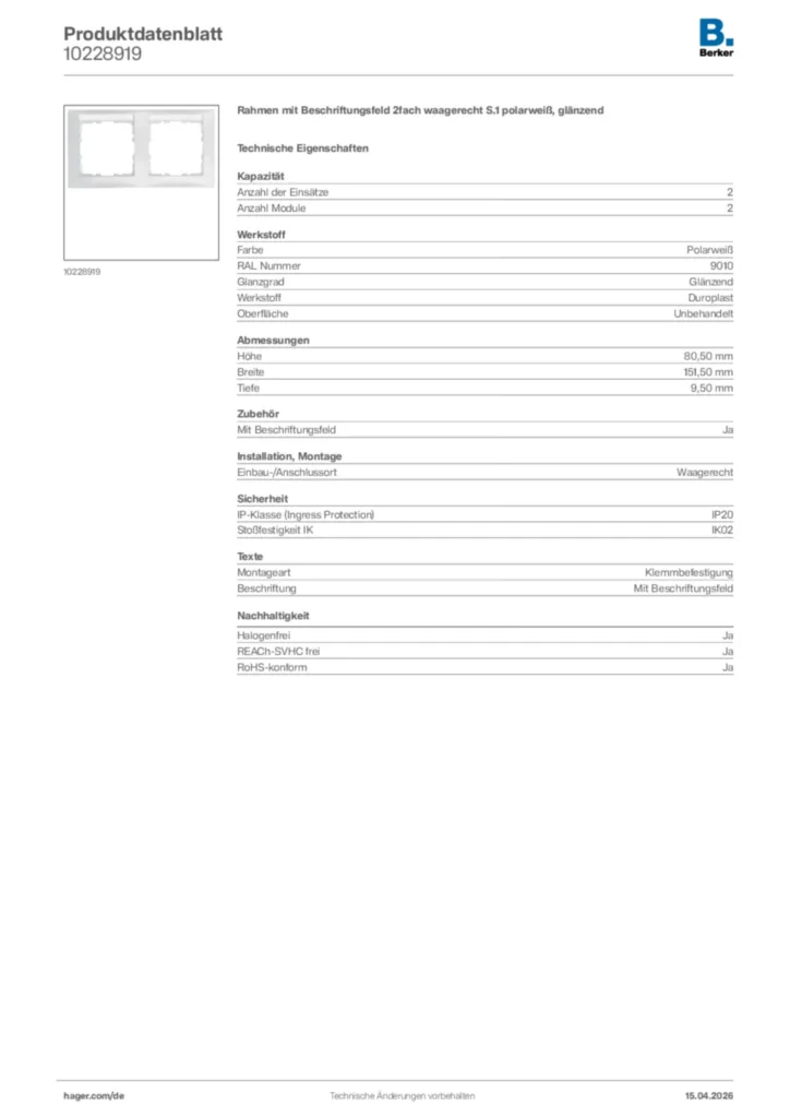 Bild Berker Produktdatenblatt 10228919 | Hager Deutschland