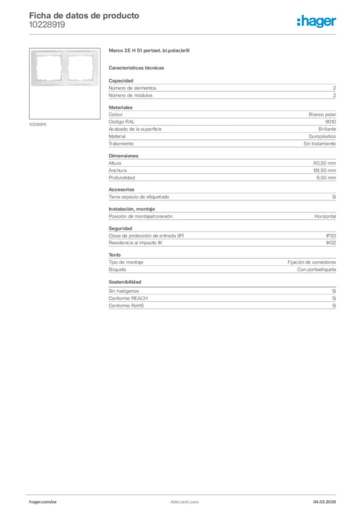 Imagen Hager Ficha de datos de producto 10228919 | Hager España