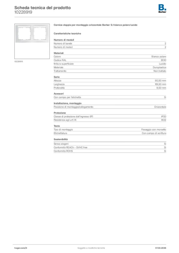 Immagine Berker Scheda tecnica del prodotto 10228919 | Hager Italia
