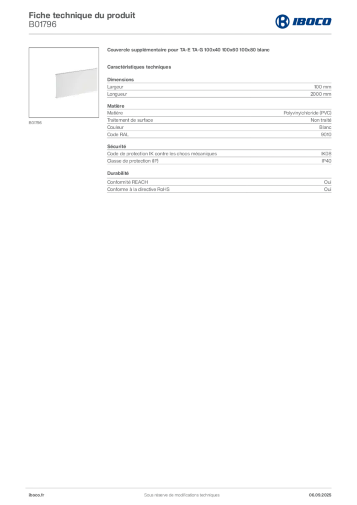 Image Iboco Fiche technique du produit B01796 | Hager France