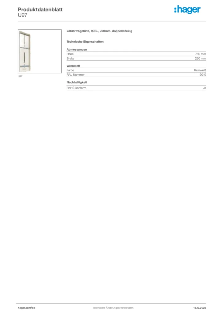 Bild Hager Produktdatenblatt U97 | Hager Deutschland