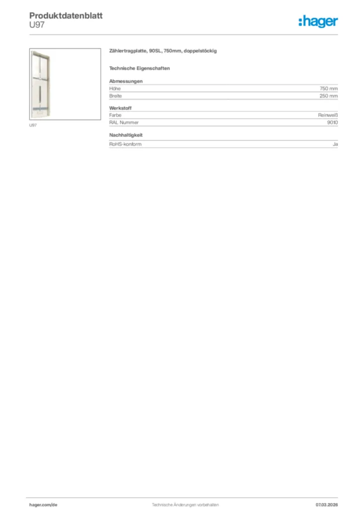Bild Hager Produktdatenblatt U97 | Hager Deutschland