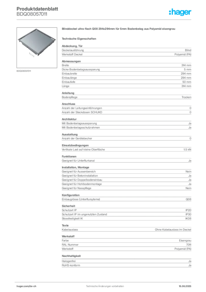 Bild Hager Produktdatenblatt BDQ08057011 | Hager Schweiz