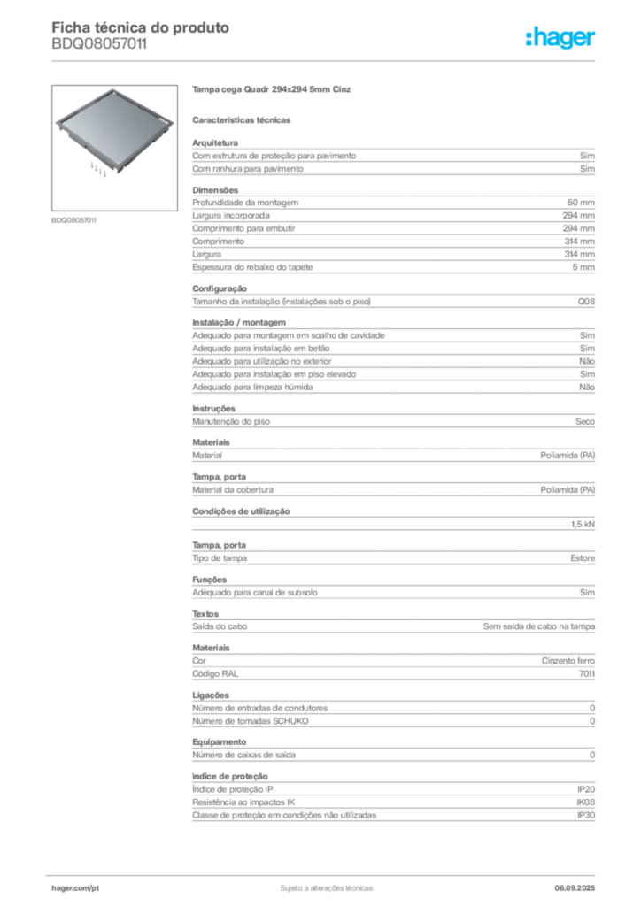 Imagem Hager Ficha técnica do produto BDQ08057011 | Hager Portugal