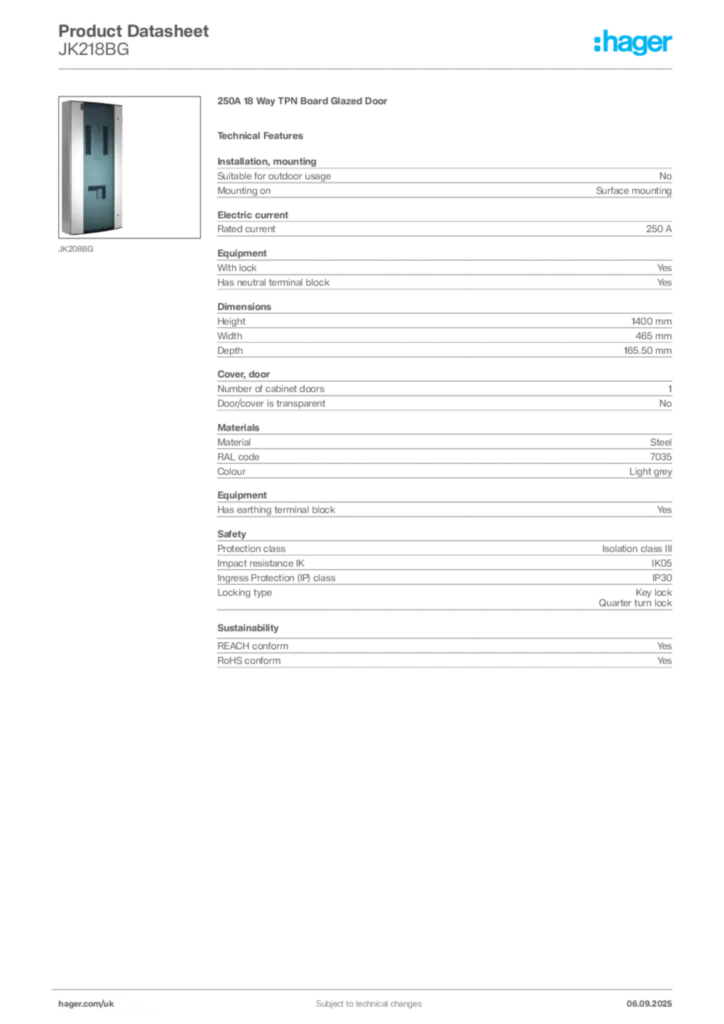 Image Hager Product data sheet JK218BG  | Hager