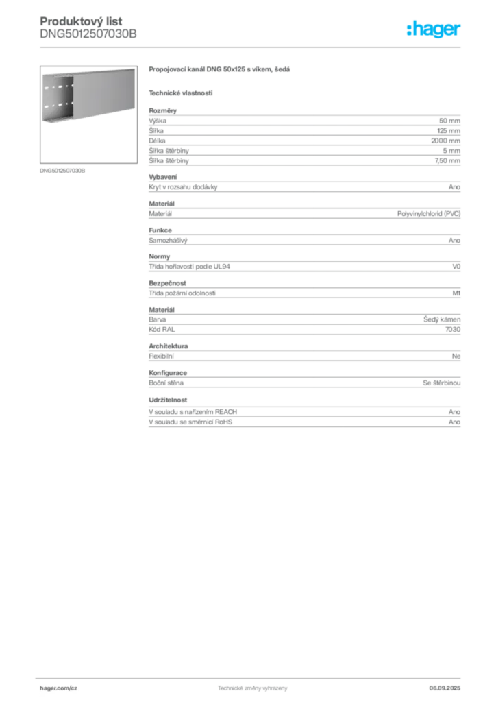 Obrázek Hager Produktový list DNG5012507030B | Hager