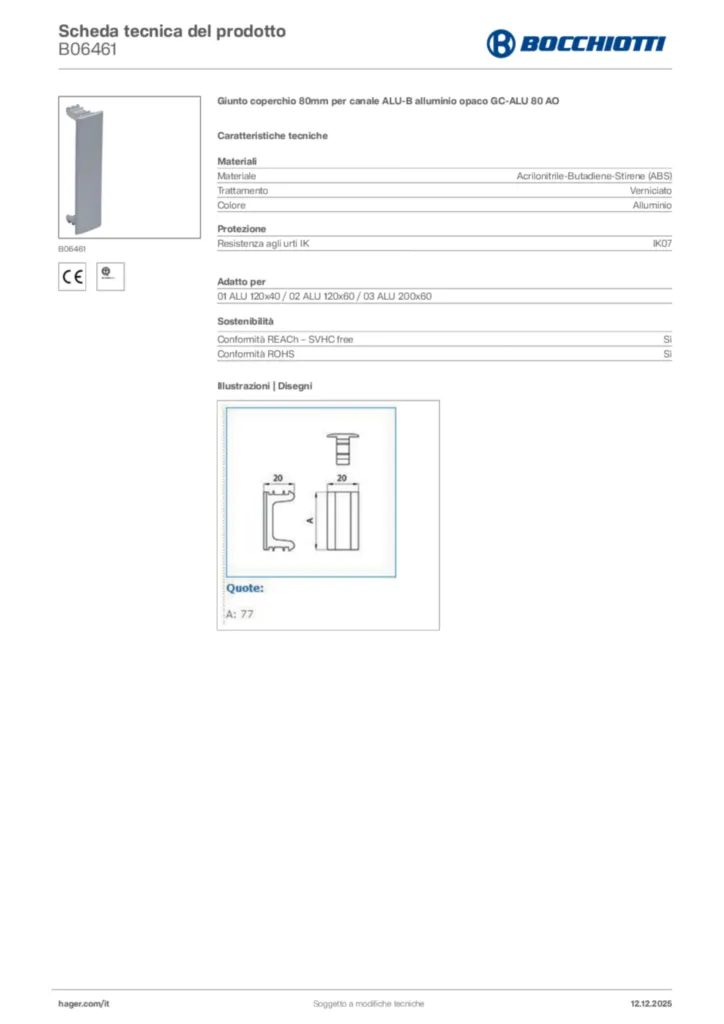 Immagine Bocchiotti Scheda tecnica del prodotto B06461 | Hager Italia