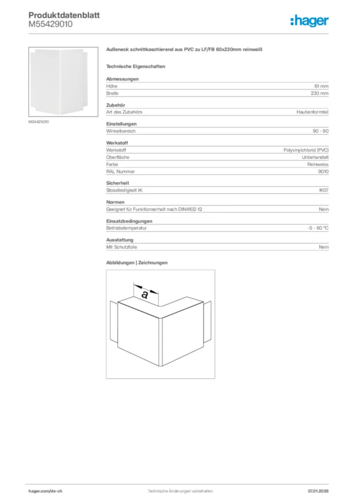 Bild Hager Produktdatenblatt M55429010 | Hager Schweiz