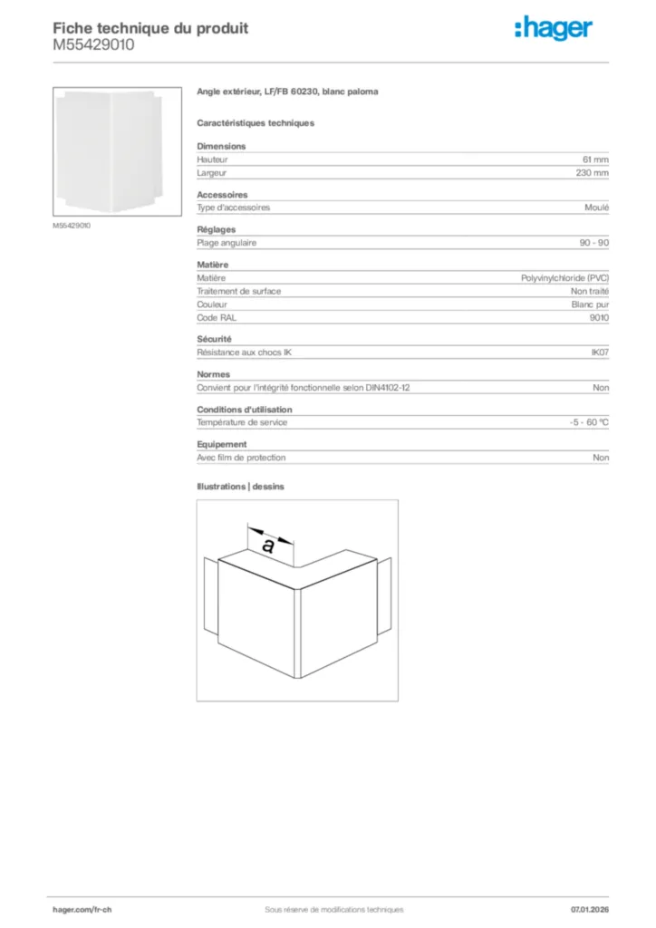 Image Hager Fiche technique du produit M55429010 | Hager Suisse
