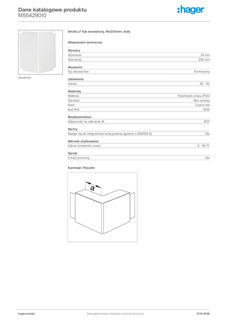 Zdjęcie Hager Karta katalogowa M55429010 | Hager Polska