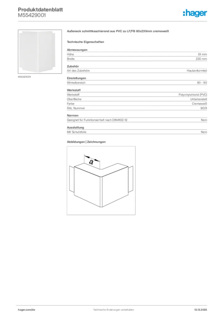 Bild Hager Produktdatenblatt M55429001 | Hager Deutschland