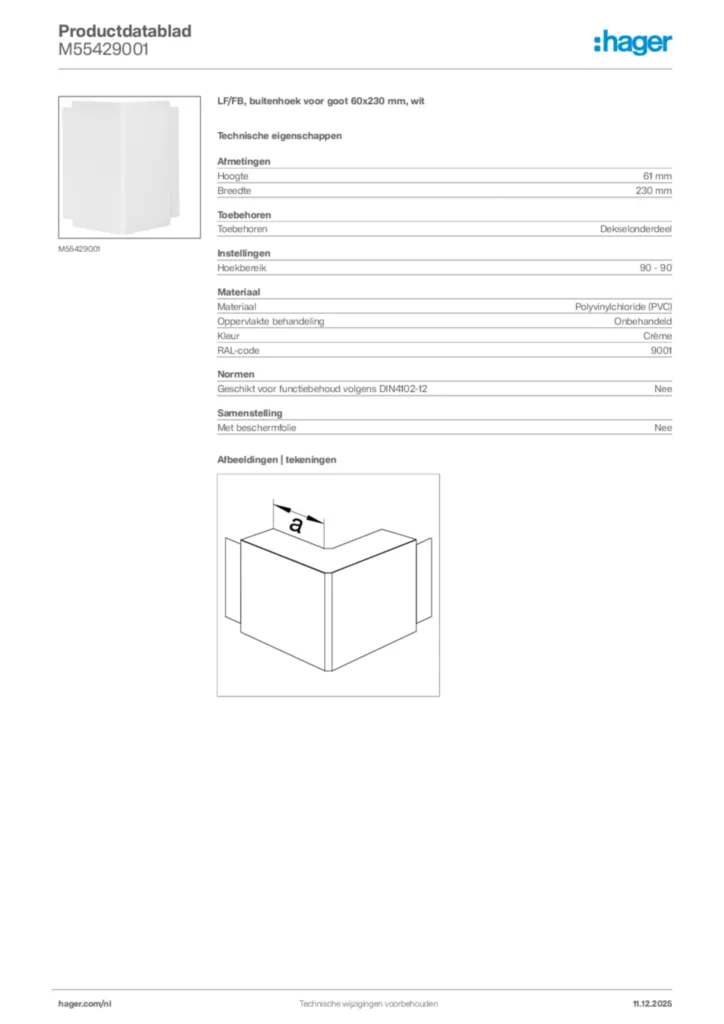 Afbeelding Hager Productdatablad M55429001 | Hager Nederland
