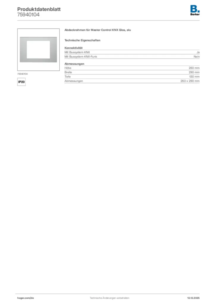 Bild Berker Produktdatenblatt 75940104 | Hager Deutschland