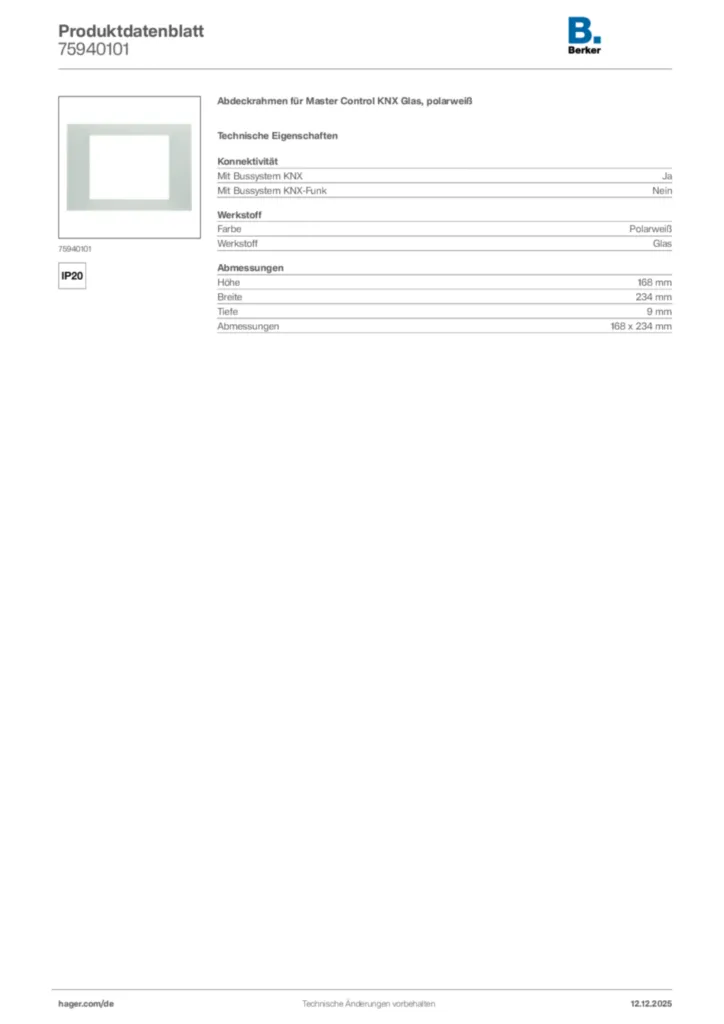 Bild Berker Produktdatenblatt 75940101 | Hager Deutschland
