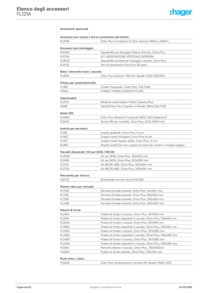 Immagine Hager Scheda tecnica del prodotto FL121A | Hager Italia