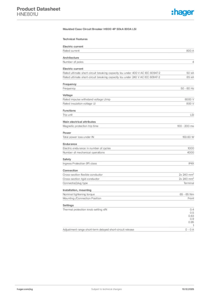 Image Hager Product data sheet HNE801U  | Hager