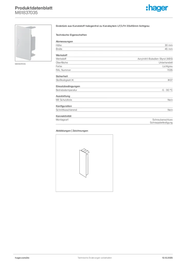 Bild Hager Produktdatenblatt M61837035 | Hager Deutschland