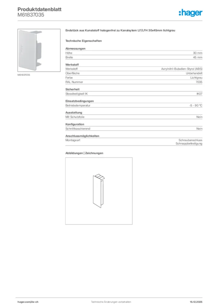 Bild Hager Produktdatenblatt M61837035 | Hager Schweiz