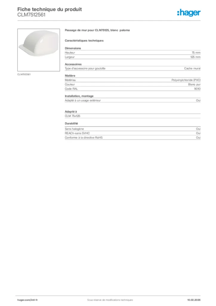 Image Hager Fiche technique du produit CLM7512561 | Hager Afrique
