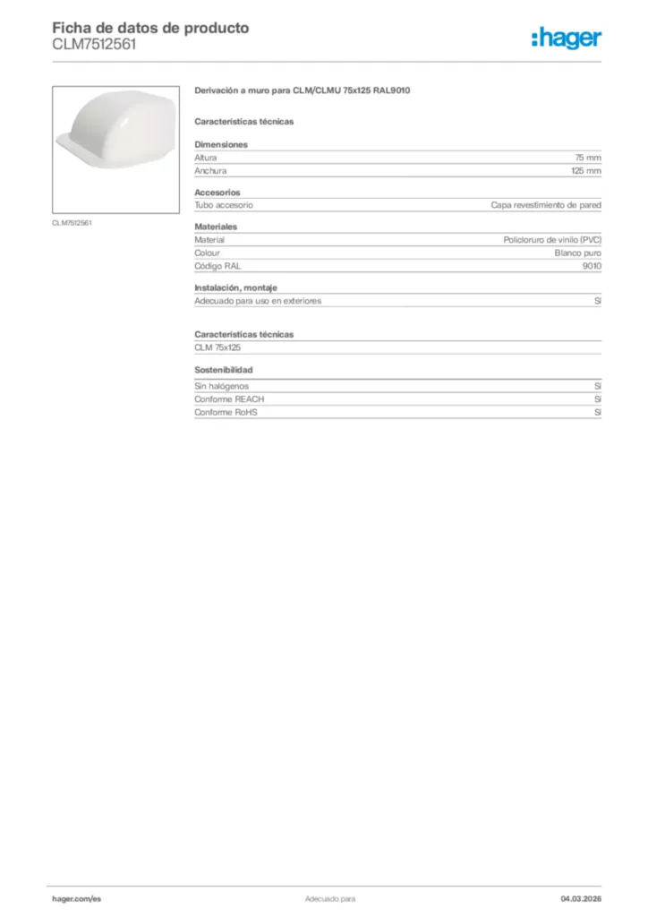 Imagen Hager Ficha de datos de producto CLM7512561 | Hager España