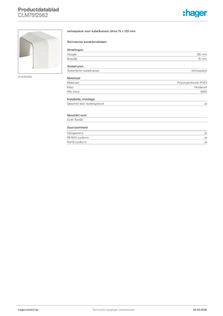 Afbeelding Hager Productdatablad CLM7512562 | Hager Belgium
