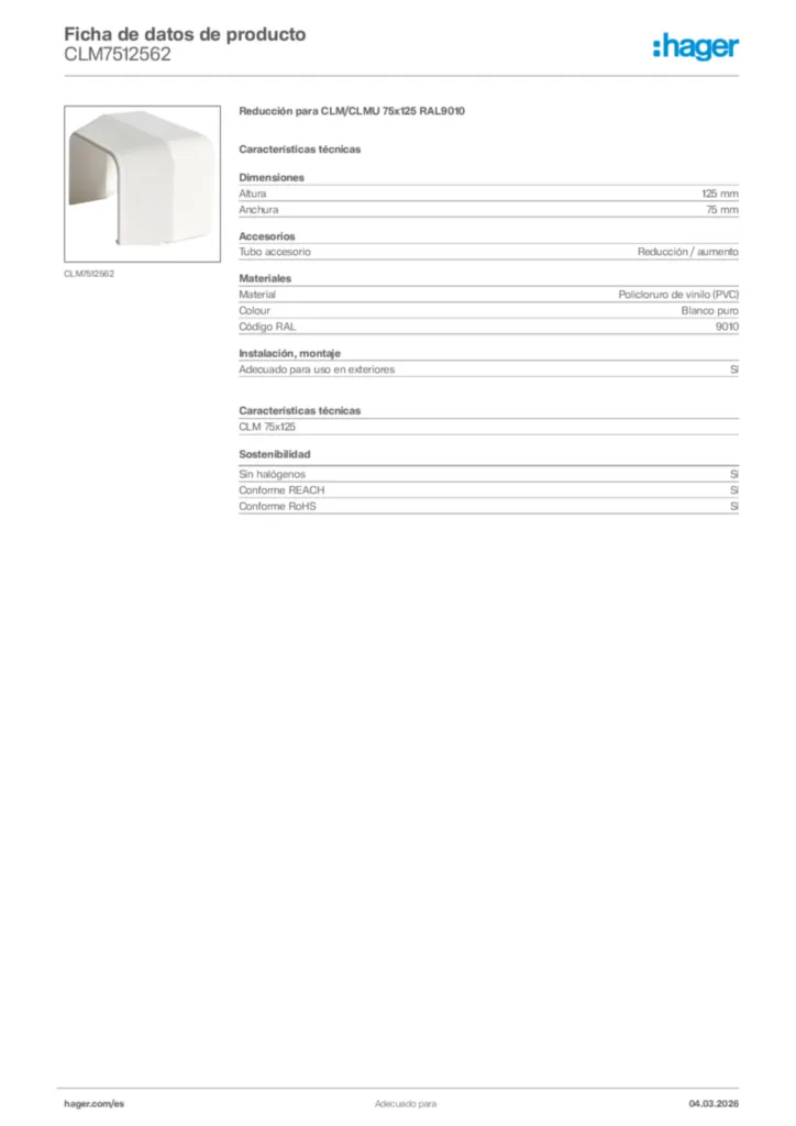 Imagen Hager Ficha de datos de producto CLM7512562 | Hager España