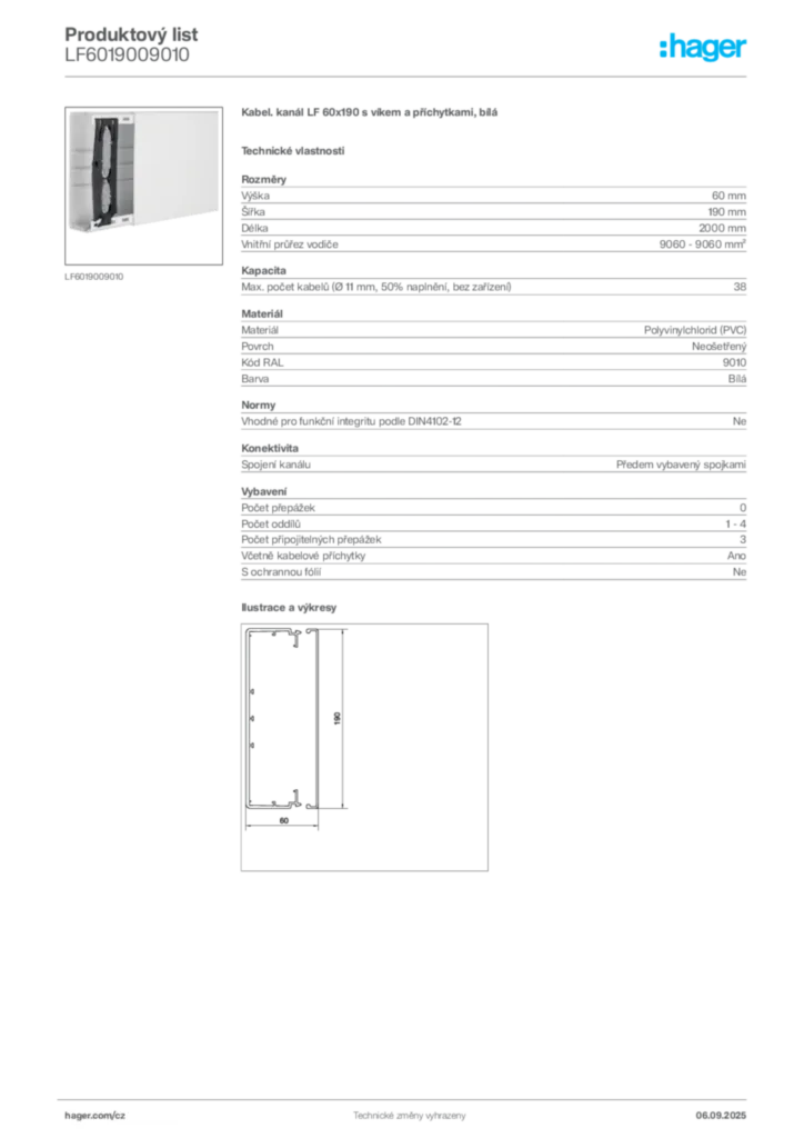 Obrázek Hager Produktový list LF6019009010 | Hager