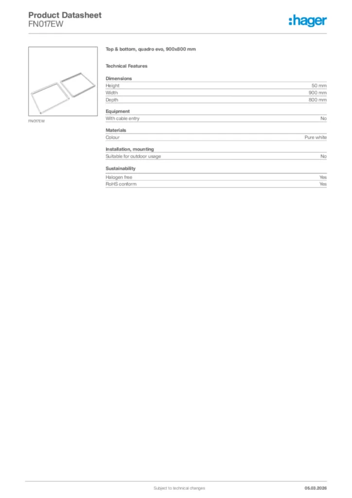 Image Hager Product data sheet FN017EW  | Hager Africa