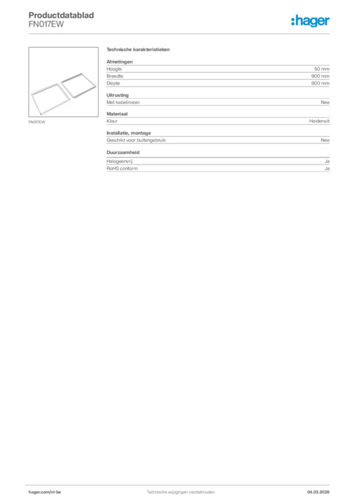 Afbeelding Hager Productdatablad FN017EW | Hager Belgium