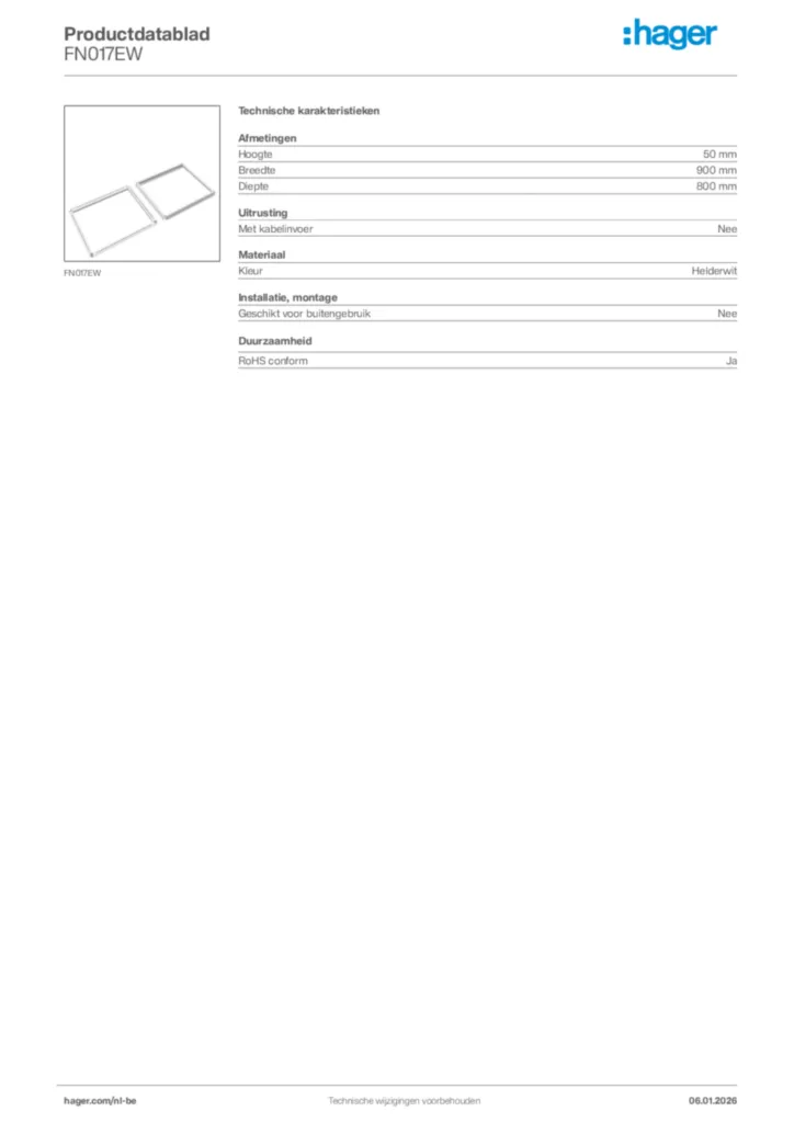 Afbeelding Hager Productdatablad FN017EW | Hager Belgium