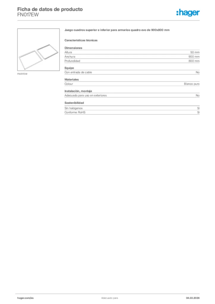 Imagen Hager Ficha de datos de producto FN017EW | Hager España