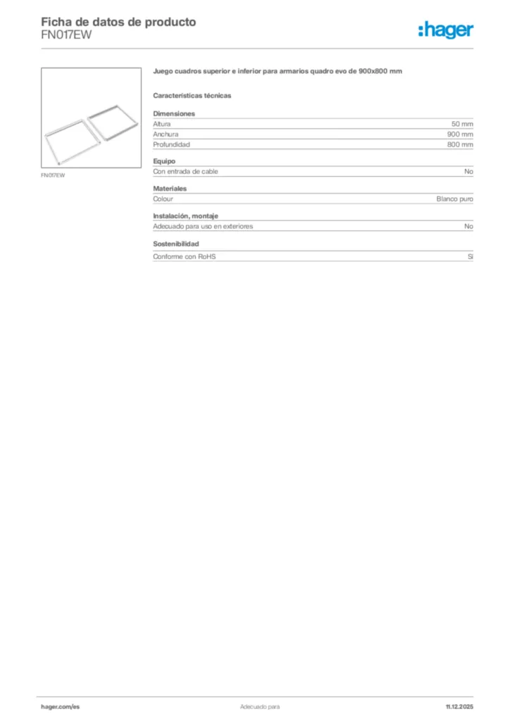 Imagen Hager Ficha de datos de producto FN017EW | Hager España