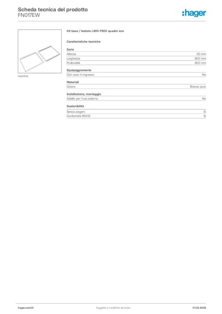 Immagine Hager Scheda tecnica del prodotto FN017EW | Hager Italia