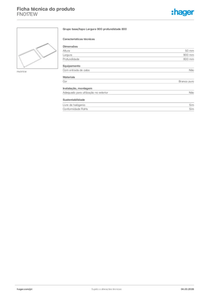 Imagem Hager Ficha técnica do produto FN017EW | Hager Portugal