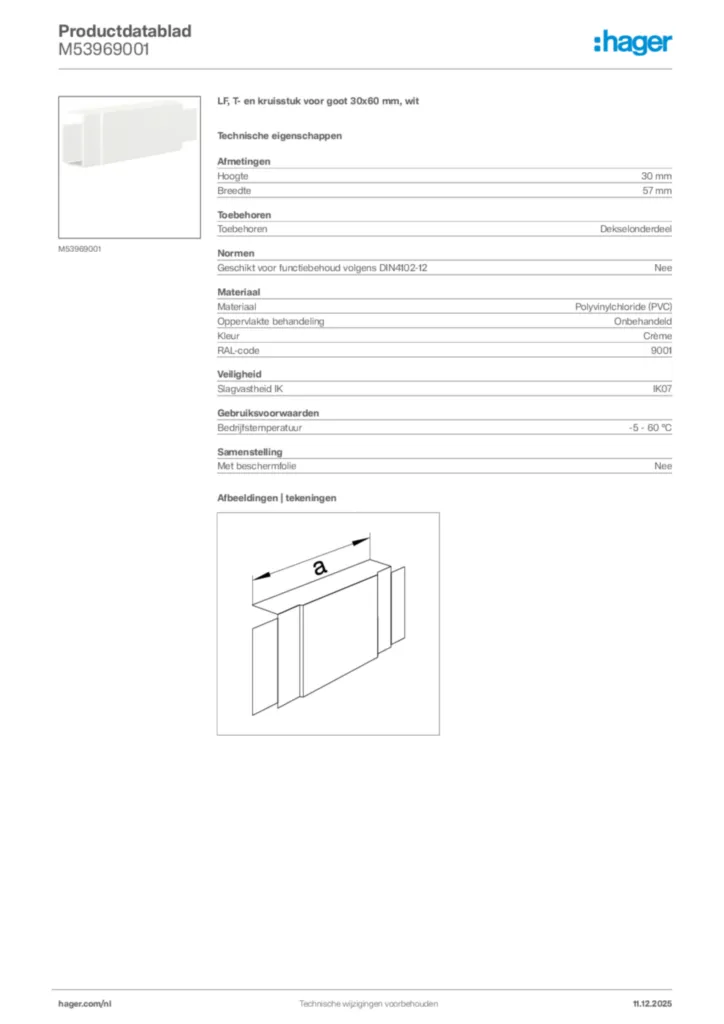 Afbeelding Hager Productdatablad M53969001 | Hager Nederland