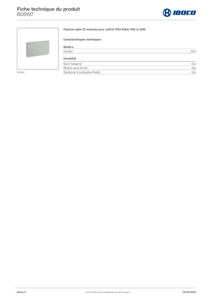 Image Iboco Fiche technique du produit B05197 | Hager France