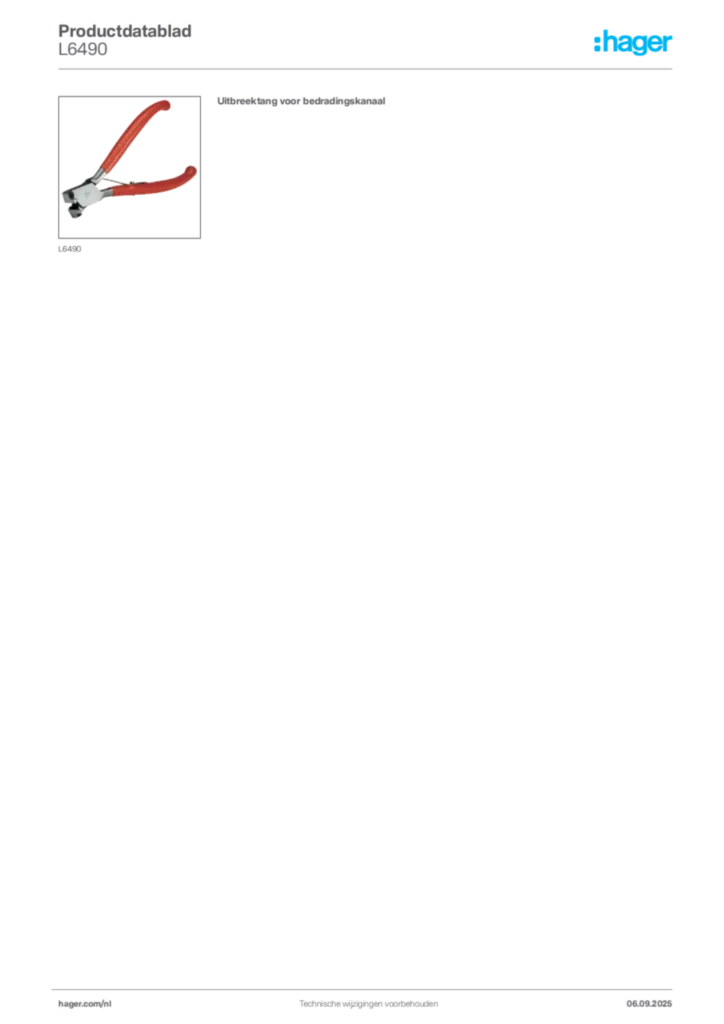 Afbeelding Hager Productdatablad L6490 | Hager Nederland